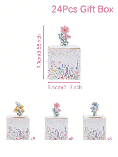 24pcs Wild Flower Theme Candy Box, Spring Theme Gift Packaging Box, Chocolate And Cookie Gift Box, Gender Reveal Party Decor, Birthday Decor, Baby Shower Decor, Party Decoration