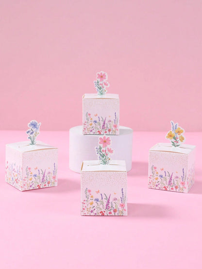 24pcs Wild Flower Theme Candy Box, Spring Theme Gift Packaging Box, Chocolate And Cookie Gift Box, Gender Reveal Party Decor, Birthday Decor, Baby Shower Decor, Party Decoration