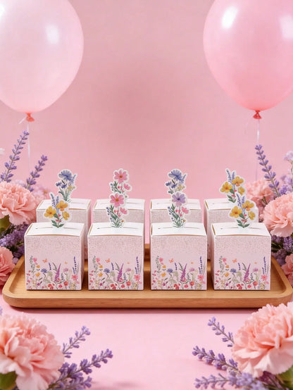 24pcs Wild Flower Theme Candy Box, Spring Theme Gift Packaging Box, Chocolate And Cookie Gift Box, Gender Reveal Party Decor, Birthday Decor, Baby Shower Decor, Party Decoration