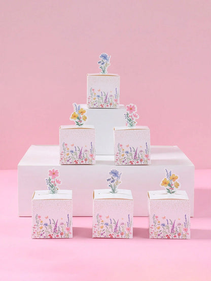 24pcs Wild Flower Theme Candy Box, Spring Theme Gift Packaging Box, Chocolate And Cookie Gift Box, Gender Reveal Party Decor, Birthday Decor, Baby Shower Decor, Party Decoration