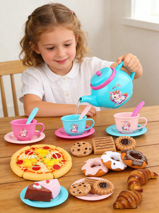 25pcs Girls Afternoon Tea Party Playset, Including Realistic Desserts, Cakes, Coffee & Tea Sets, Gift For Girls