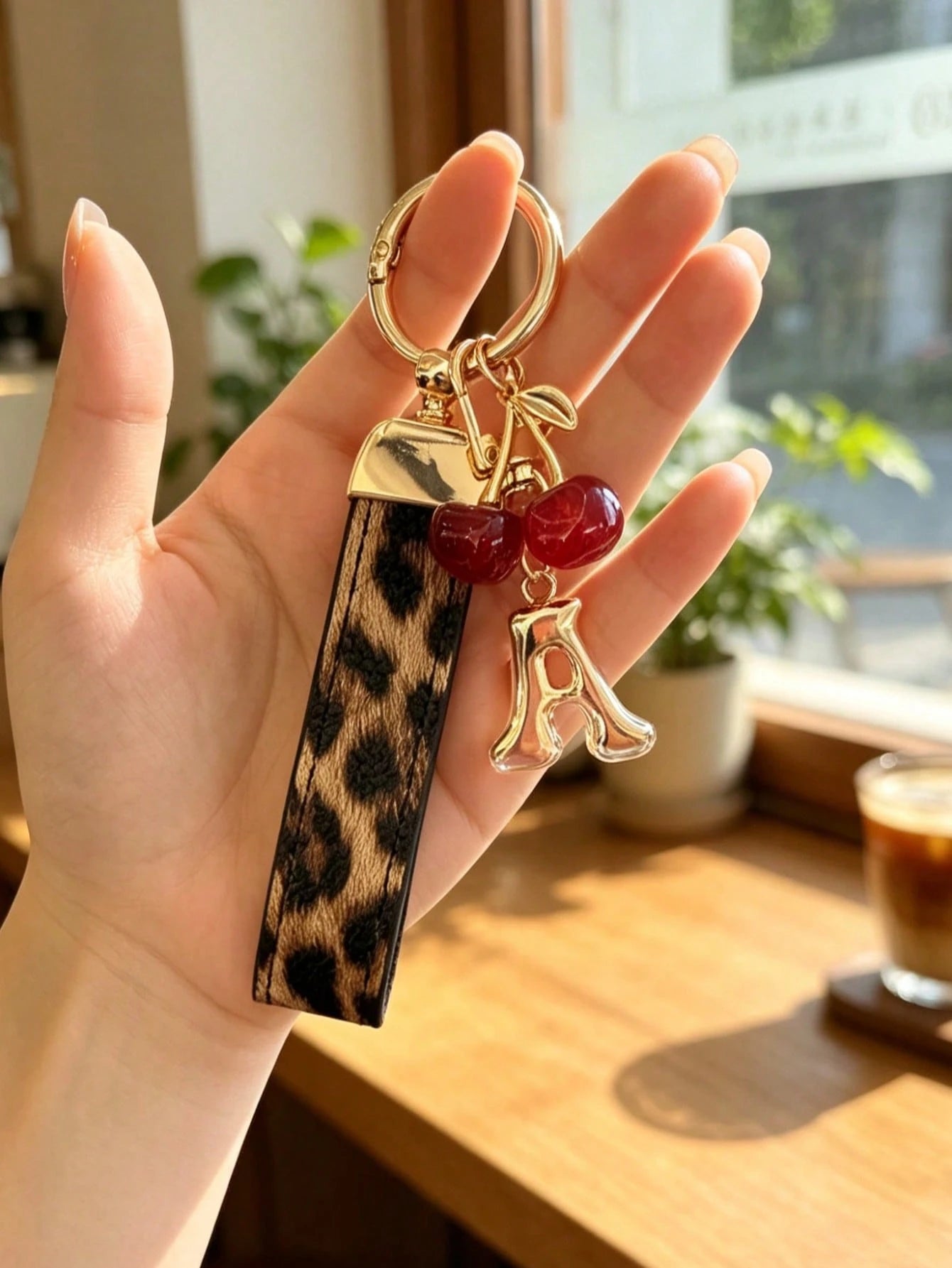 26 Letters To Choose From, Keychain Pendant, Creative Cherry Pendant, Leopard Print Pattern Key Strap, Car Keychain Pendant, Bag Decoration Pendant, Personalized Fashionable Key Matching. Key Accessor