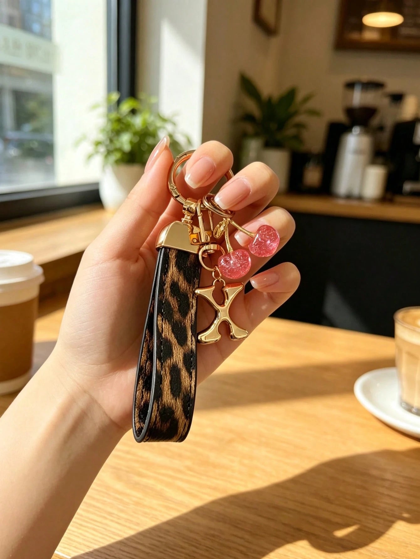 26 Letters To Choose From, Keychain Pendant, Creative Cherry Pendant, Leopard Print Pattern Key Strap, Car Keychain Pendant, Bag Decoration Pendant, Personalized Fashionable Key Matching. Key Accessor