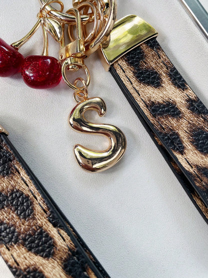 26 Letters To Choose From, Keychain Pendant, Creative Cherry Pendant, Leopard Print Pattern Key Strap, Car Keychain Pendant, Bag Decoration Pendant, Personalized Fashionable Key Matching. Key Accessor