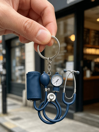 2D Acrylic Keychain, Pink Stethoscope + Blood Pressure Monitor Set, 1pc, Medical Style Healing Pendant, Ideal Gift For Nurses, Doctors And Medical Enthusiasts, Lightweight And Soft.