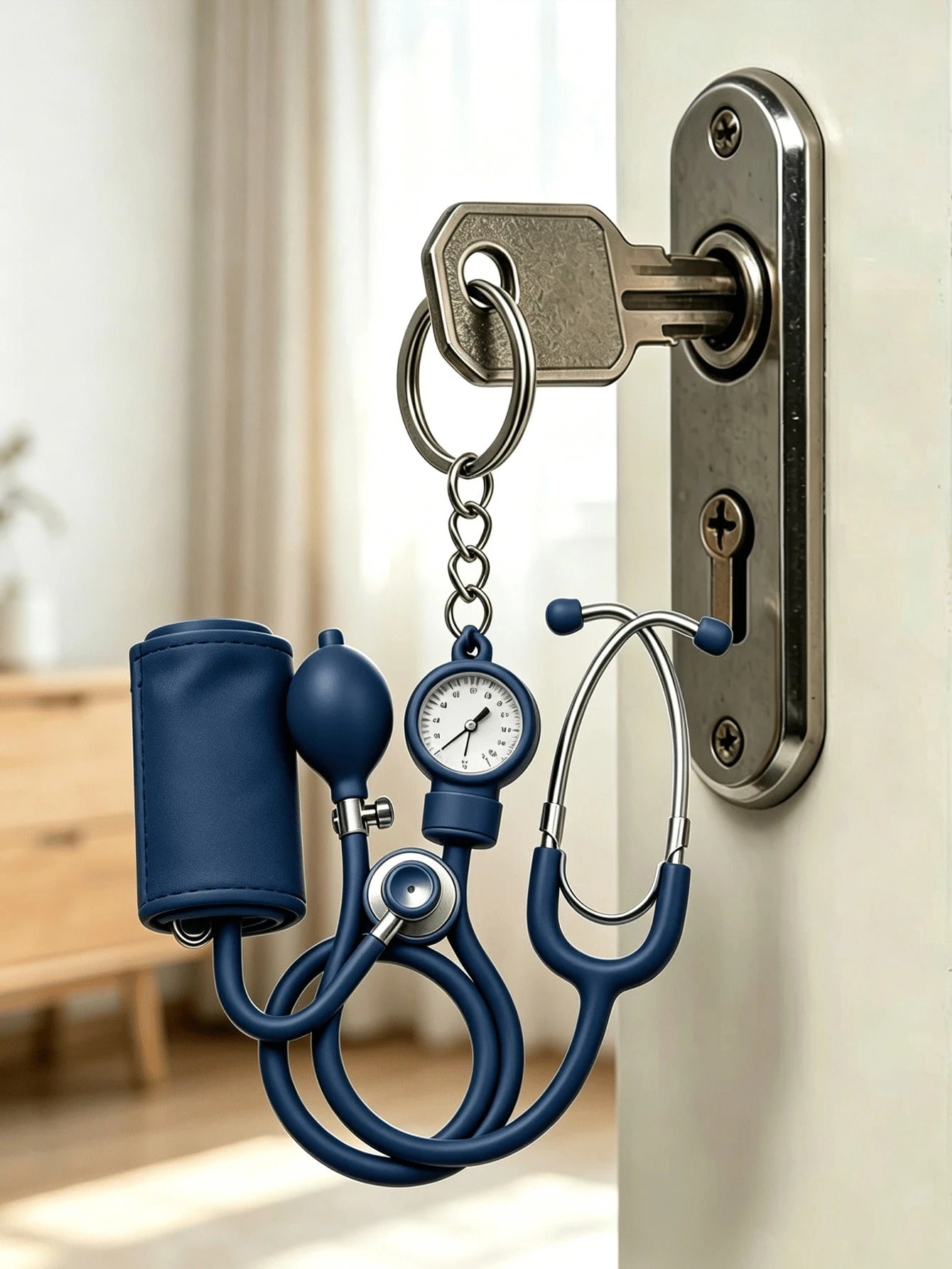 2D Acrylic Keychain, Pink Stethoscope + Blood Pressure Monitor Set, 1pc, Medical Style Healing Pendant, Ideal Gift For Nurses, Doctors And Medical Enthusiasts, Lightweight And Soft.