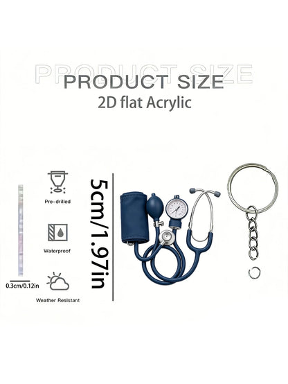 2D Acrylic Keychain, Pink Stethoscope + Blood Pressure Monitor Set, 1pc, Medical Style Healing Pendant, Ideal Gift For Nurses, Doctors And Medical Enthusiasts, Lightweight And Soft.