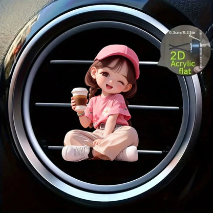2D Flat 1pc Decorative Car Air Vent Clip Ornament, Universal Auto Interior Accessory, Stylish Car Air Outlet Decor Without Fragrance Source, Portable Car Styling Ornament, Ideal Gift For Female Driver