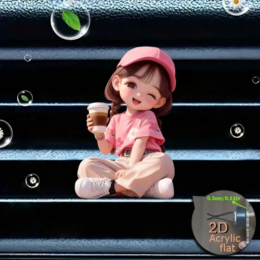 2D Flat 1pc Decorative Car Air Vent Clip Ornament, Universal Auto Interior Accessory, Stylish Car Air Outlet Decor Without Fragrance Source, Portable Car Styling Ornament, Ideal Gift For Female Driver