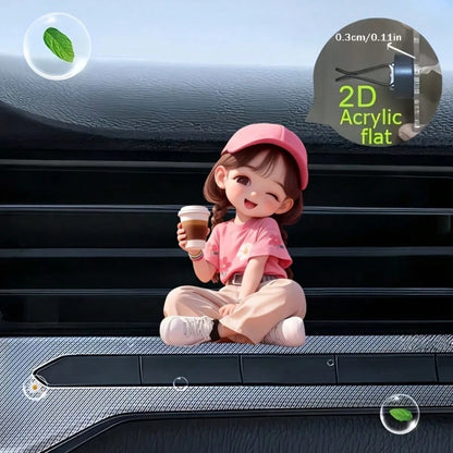 2D Flat 1pc Decorative Car Air Vent Clip Ornament, Universal Auto Interior Accessory, Stylish Car Air Outlet Decor Without Fragrance Source, Portable Car Styling Ornament, Ideal Gift For Female Driver