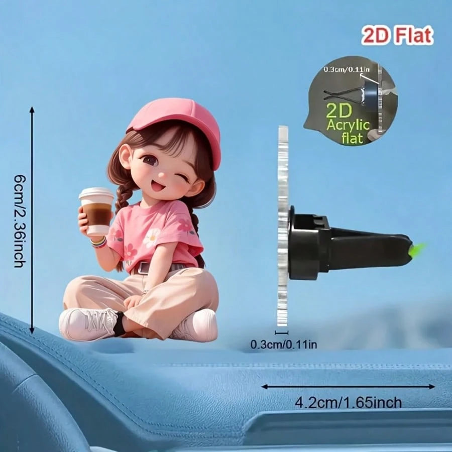 2D Flat 1pc Decorative Car Air Vent Clip Ornament, Universal Auto Interior Accessory, Stylish Car Air Outlet Decor Without Fragrance Source, Portable Car Styling Ornament, Ideal Gift For Female Driver