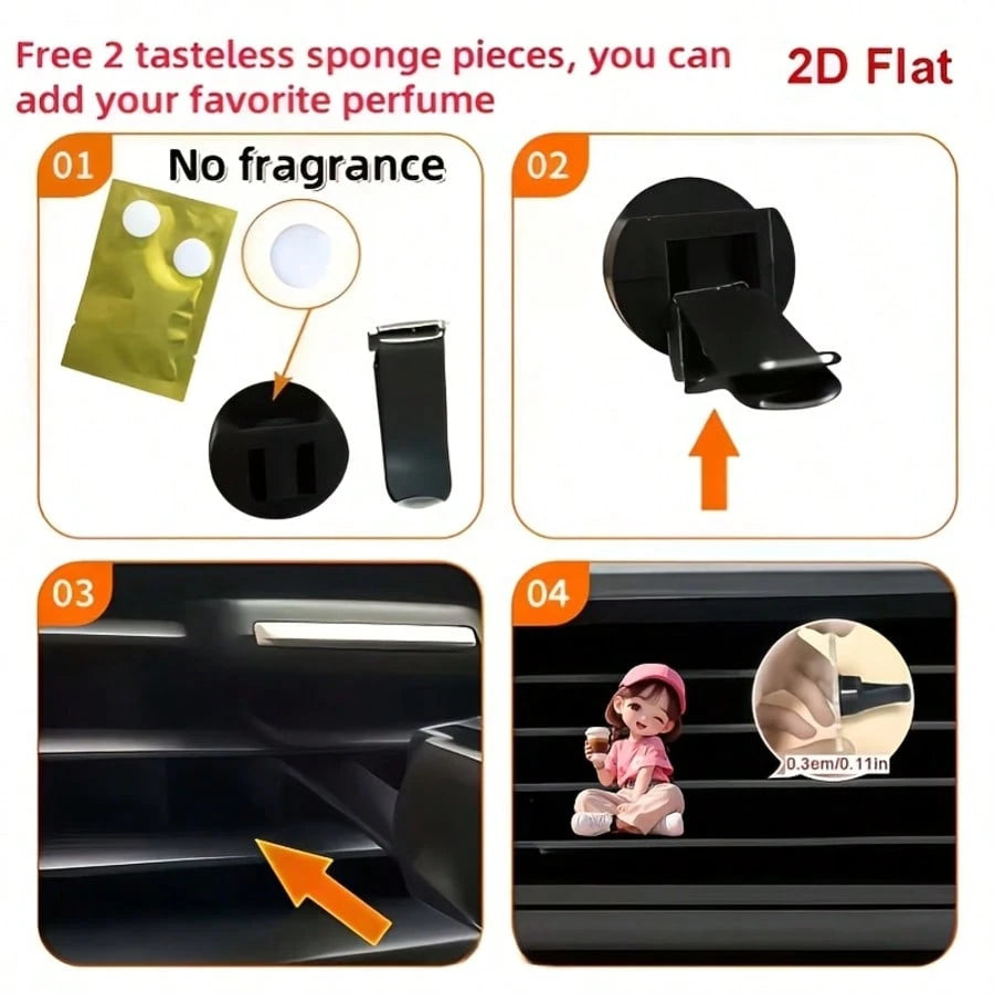 2D Flat 1pc Decorative Car Air Vent Clip Ornament, Universal Auto Interior Accessory, Stylish Car Air Outlet Decor Without Fragrance Source, Portable Car Styling Ornament, Ideal Gift For Female Driver