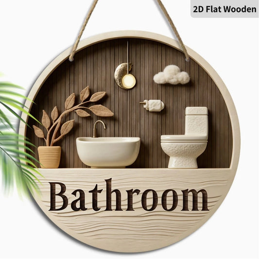 2D Flat - 1pc Modern Wooden Bathroom Sign, Vintage Decor Wall Hanging, Home Bathroom Wall Art/Desktop Decor