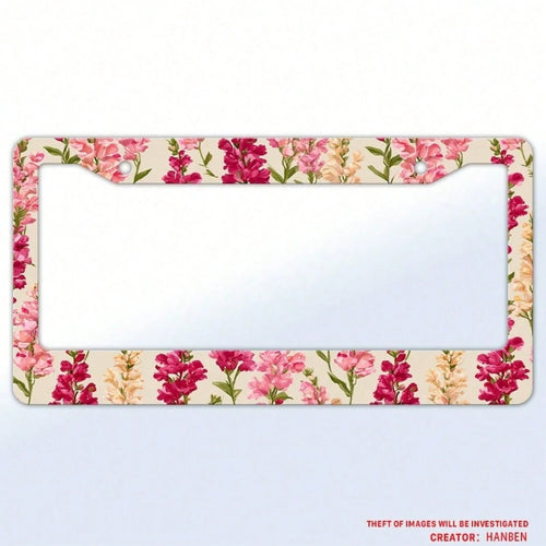 2D Flat, Healing Pink Floral Cluster License Plate Decorative Frame, 12x6inch, Suitable For American Vehicles, Car Decoration, Car Acessesories>Essentials, Car Picks, Gifts,Car Acessesories Women