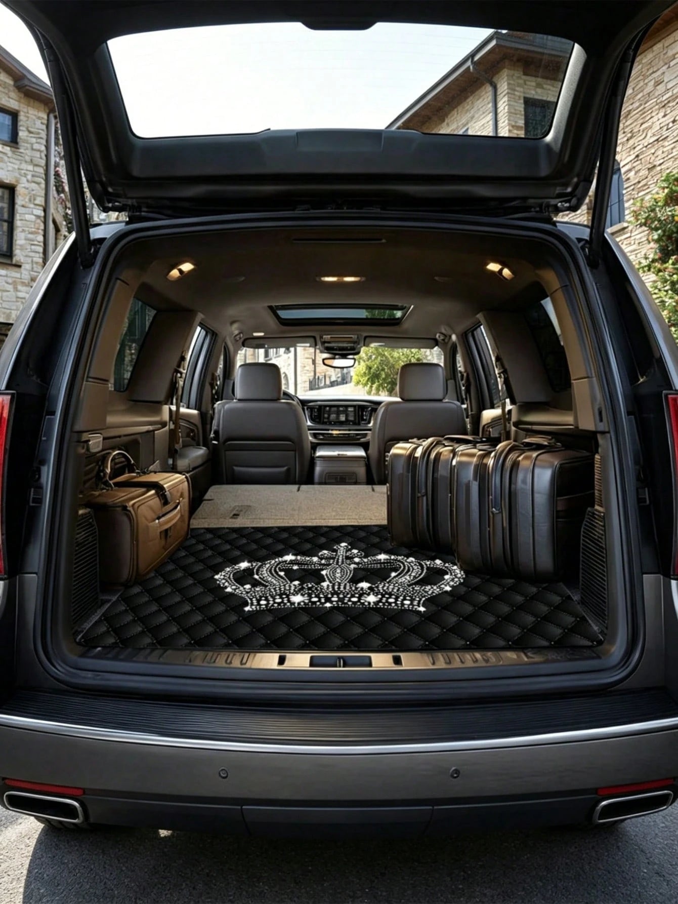2d Flat Luxury Crown- Patterned Car Trunk Mat, 29.53x39.37inch, 1pc, Material, Stylish & Durable, Ideal For Car Interior Decoration, Car Acessesories, Car Decor, Car Acessesories Women