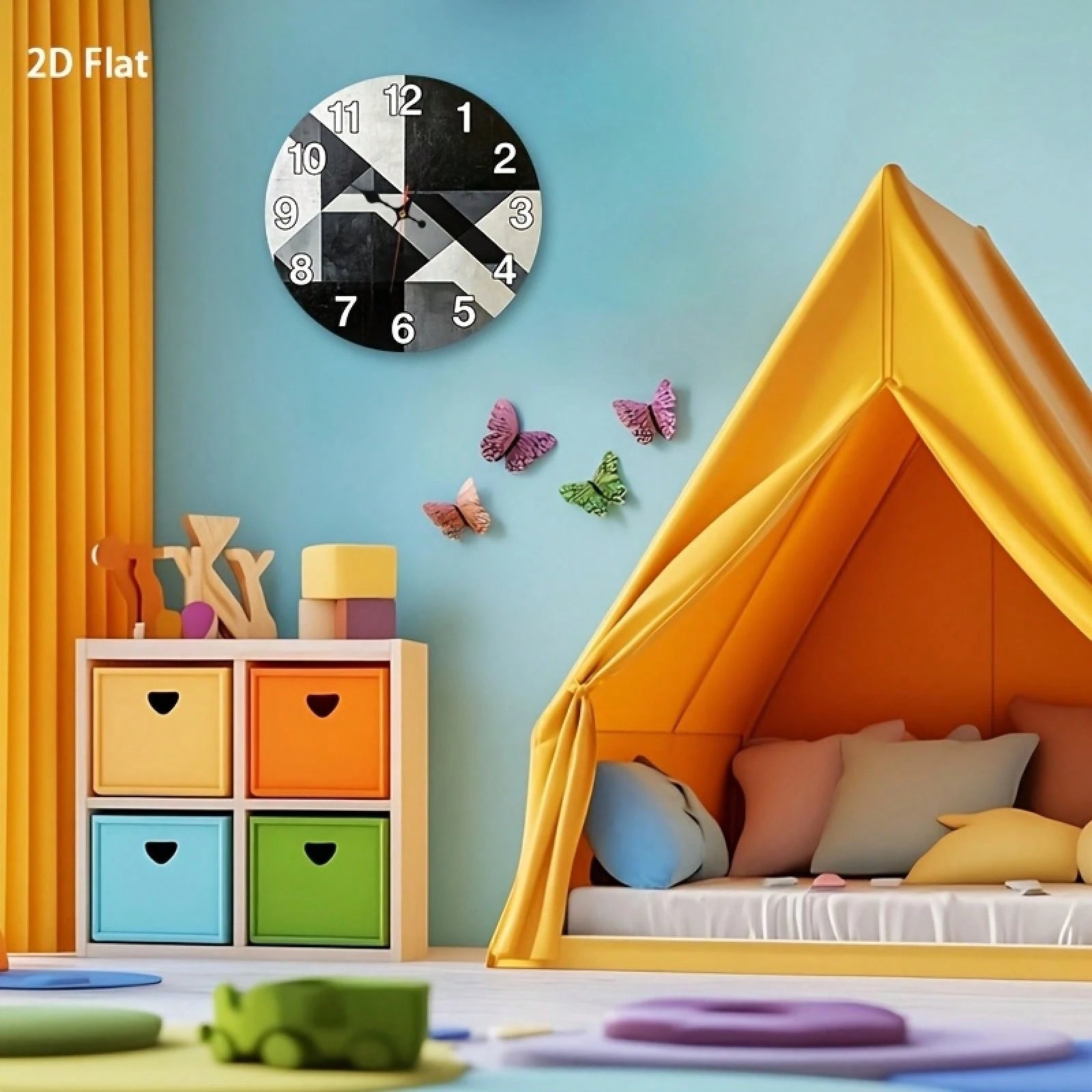 2D Flat Single-Piece Black, White, And Gray Geometric Patchwork Wall Clock 12inch Silent And Non-Ticking, Very Suitable For Kitchens, Classrooms