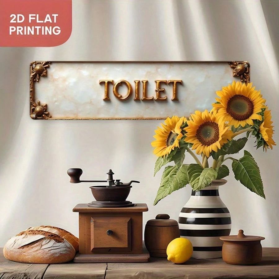2D Flat- This Is A 2D Flat, Vintage Style Iron Sign, Labeled "Toilet", Size 10X40cm (4X16in). It Is An Ideal Choice For Home Decor, Suitable For Bathrooms, Kitchens, Offices, Cafes And Rustic Style I