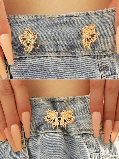 2pairs High Quality Butterfly Waist Tightener Buckle Pants Pins Collar Buttons Brooch Pins For Women Durable Fashion Detachable Pants Clip For Jeans, Skirts, Pants Bag Accessories For Girl Student Wom