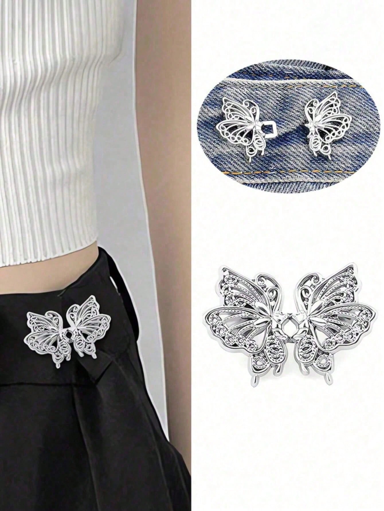 2pairs High Quality Butterfly Waist Tightener Buckle Pants Pins Collar Buttons Brooch Pins For Women Durable Fashion Detachable Pants Clip For Jeans, Skirts, Pants Bag Accessories For Girl Student Wom