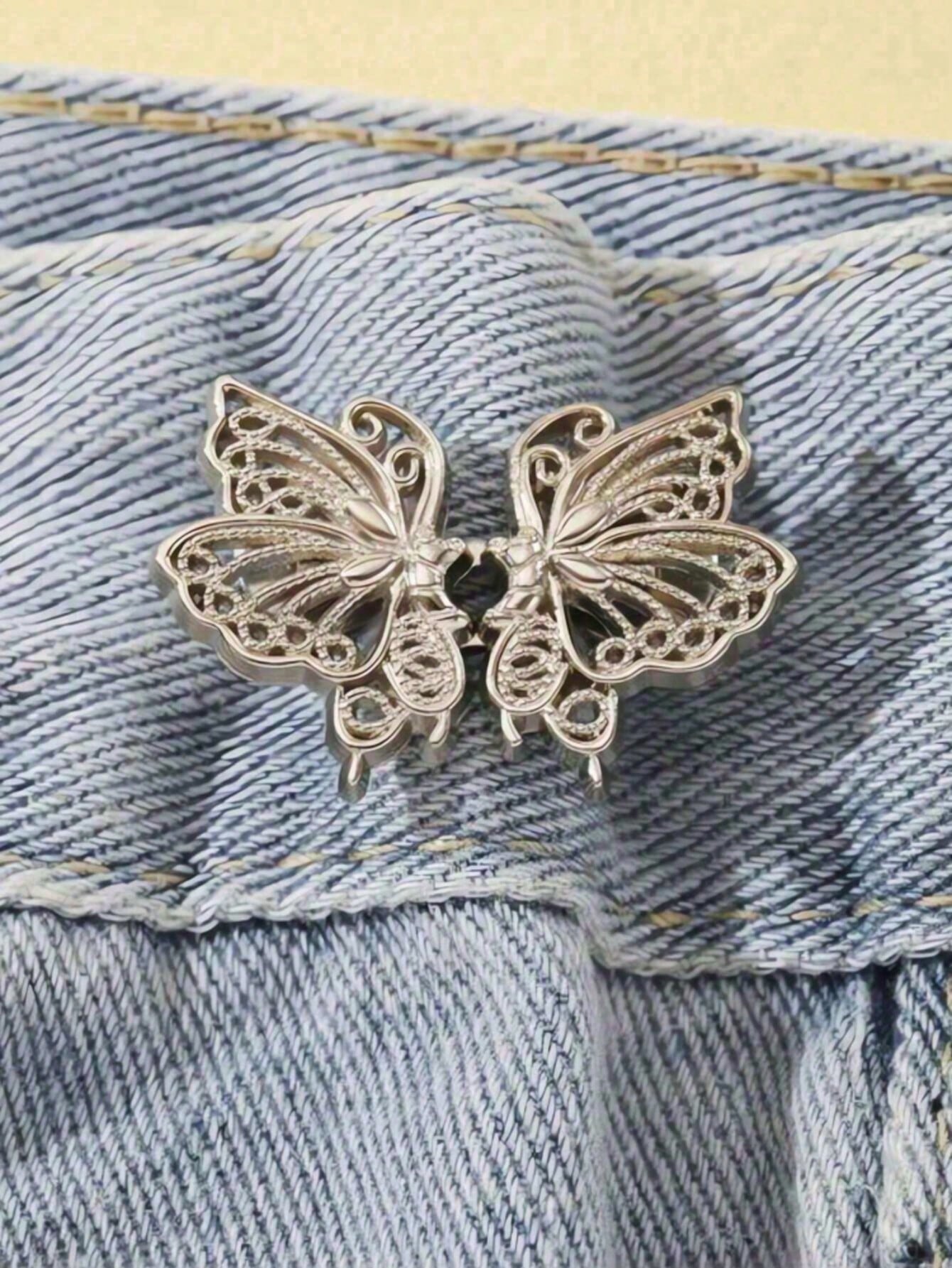 2pairs High Quality Butterfly Waist Tightener Buckle Pants Pins Collar Buttons Brooch Pins For Women Durable Fashion Detachable Pants Clip For Jeans, Skirts, Pants Bag Accessories For Girl Student Wom