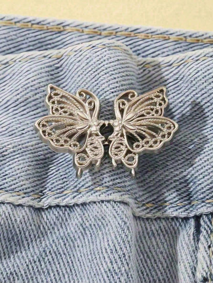 2pairs High Quality Butterfly Waist Tightener Buckle Pants Pins Collar Buttons Brooch Pins For Women Durable Fashion Detachable Pants Clip For Jeans, Skirts, Pants Bag Accessories For Girl Student Wom