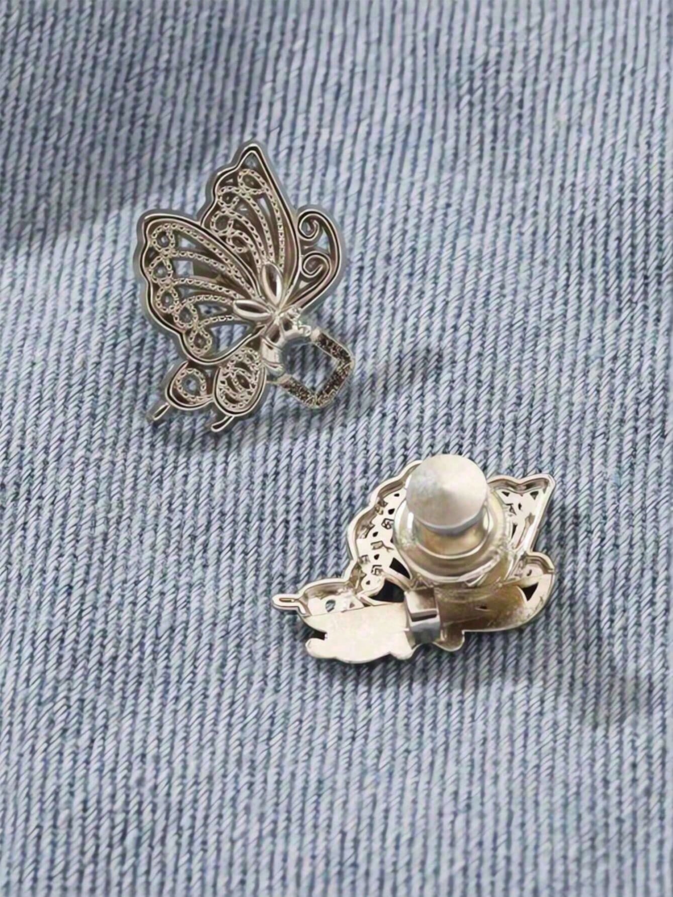 2pairs High Quality Butterfly Waist Tightener Buckle Pants Pins Collar Buttons Brooch Pins For Women Durable Fashion Detachable Pants Clip For Jeans, Skirts, Pants Bag Accessories For Girl Student Wom