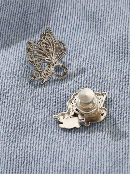2pairs High Quality Butterfly Waist Tightener Buckle Pants Pins Collar Buttons Brooch Pins For Women Durable Fashion Detachable Pants Clip For Jeans, Skirts, Pants Bag Accessories For Girl Student Wom