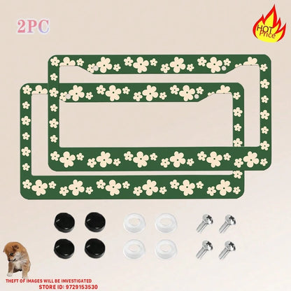 2PC Green License Plate Frame,Flower, Cartoon License Plate Holder, Front License Plate Cover, License Plate Holder, Interesting License Plate Frame, Car License Plate Accessories, Universal License P