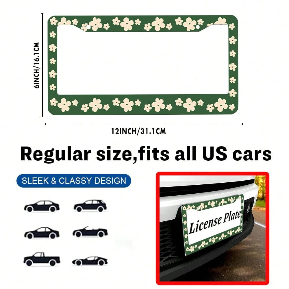 2PC Green License Plate Frame,Flower, Cartoon License Plate Holder, Front License Plate Cover, License Plate Holder, Interesting License Plate Frame, Car License Plate Accessories, Universal License P