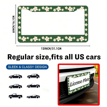 2PC Green License Plate Frame,Flower, Cartoon License Plate Holder, Front License Plate Cover, License Plate Holder, Interesting License Plate Frame, Car License Plate Accessories, Universal License P