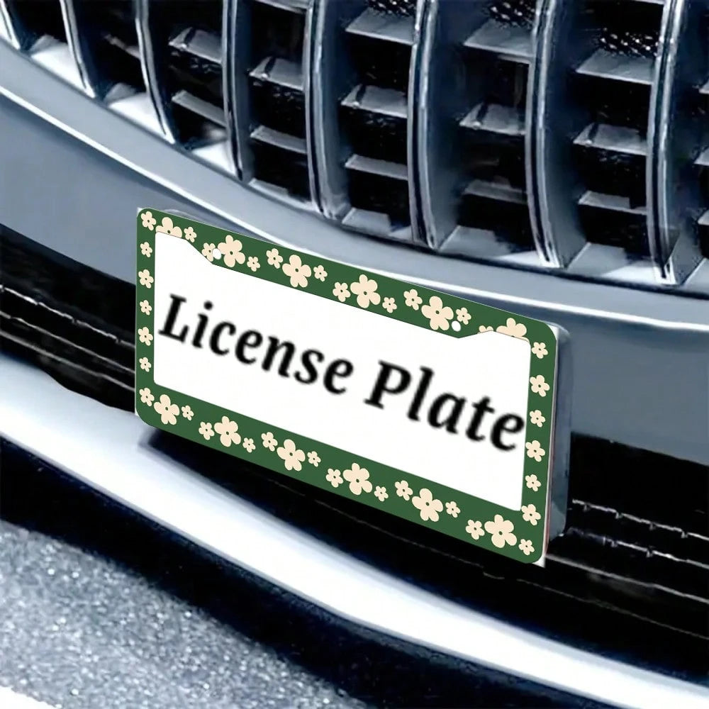 2PC Green License Plate Frame,Flower, Cartoon License Plate Holder, Front License Plate Cover, License Plate Holder, Interesting License Plate Frame, Car License Plate Accessories, Universal License P