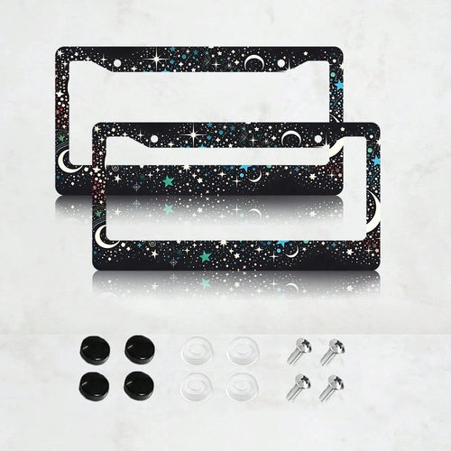 2PC Neon Moon And Aluminum License Plate Holders, Universal Size, Rust Proof License Plate Frame, Automotive Parts, Suitable Men And Women, 12x6 Inches, Suitable United States