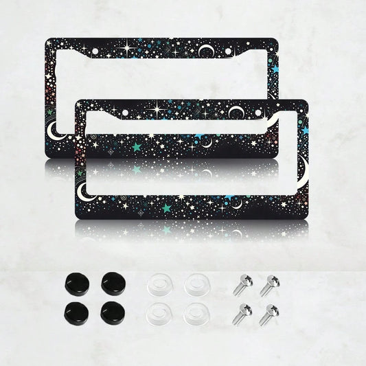 2PC Neon Moon And Aluminum License Plate Holders, Universal Size, Rust Proof License Plate Frame, Automotive Parts, Suitable Men And Women, 12x6 Inches, Suitable United States