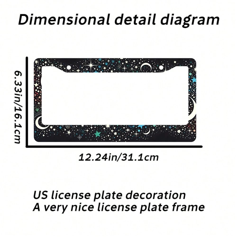 2PC Neon Moon And Aluminum License Plate Holders, Universal Size, Rust Proof License Plate Frame, Automotive Parts, Suitable Men And Women, 12x6 Inches, Suitable United States