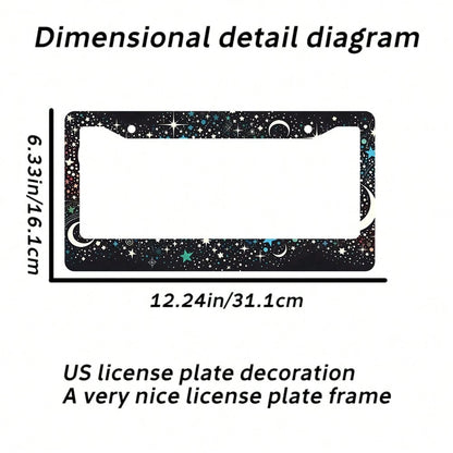 2PC Neon Moon And Aluminum License Plate Holders, Universal Size, Rust Proof License Plate Frame, Automotive Parts, Suitable Men And Women, 12x6 Inches, Suitable United States