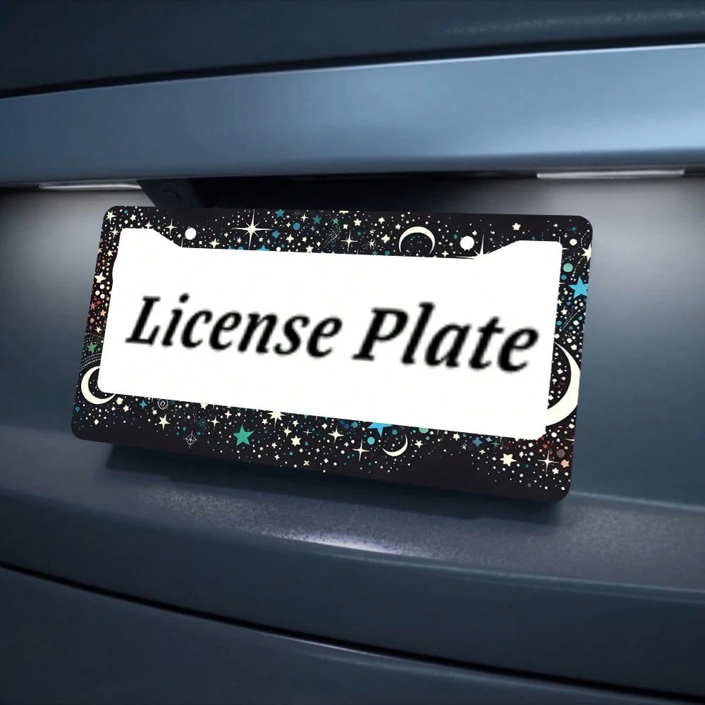 2PC Neon Moon And Aluminum License Plate Holders, Universal Size, Rust Proof License Plate Frame, Automotive Parts, Suitable Men And Women, 12x6 Inches, Suitable United States