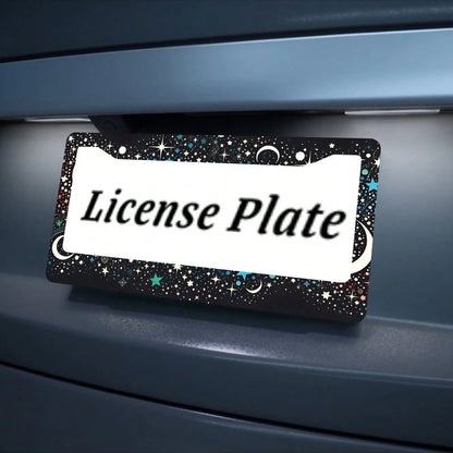 2PC Neon Moon And Aluminum License Plate Holders, Universal Size, Rust Proof License Plate Frame, Automotive Parts, Suitable Men And Women, 12x6 Inches, Suitable United States
