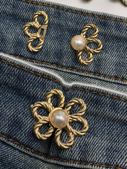 2pcs/1pair Plated Petal Shaped Waist Buckle For Jean Skirt- Buckle For Adjusting Waist Size, Anti-Slip Without Nails, Detachable Button For Perfect Fit- Slim Your Waist And Tighten Your Jeans With N