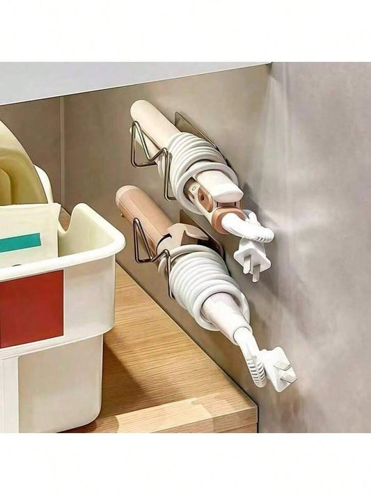 2pcs/1pc No-Drill Wall-Mounted Curling Iron/Hair Straightener Holder, Multi-Function Metal Bathroom Hook, Bathroom Cabinet/Glasses Storage Rack, Strong Adhesive Hair Straightener Holder, Can Be Instal