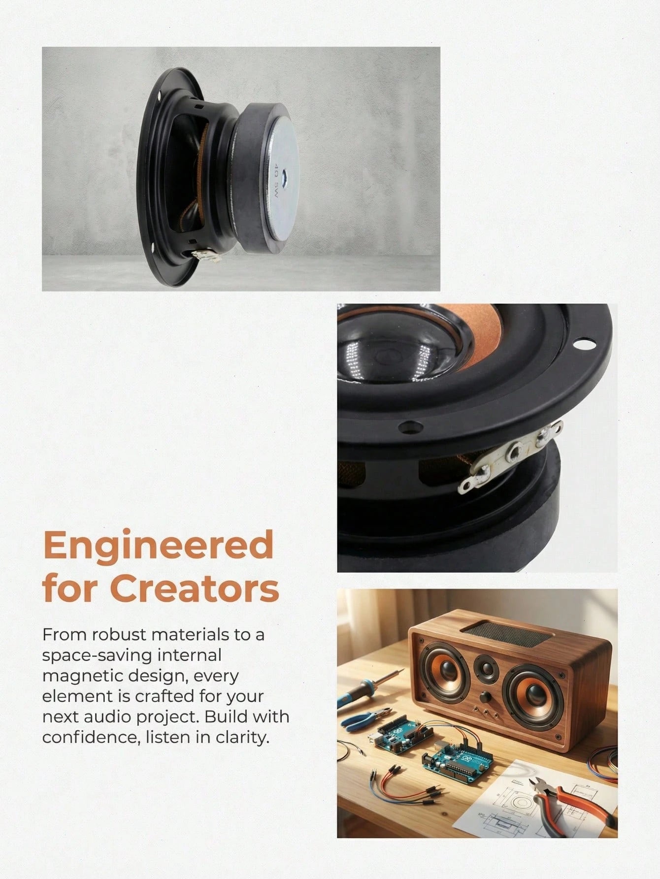 2pcs 2-Inch Magnetic Speaker Parts, Touch Panel Control Coaxial Connector, DIY Audio Speakers, Mini Speaker PU Leather Case, Black And Orange Stereo Audio Output