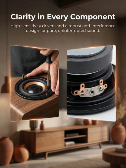 2pcs 2-Inch Magnetic Speaker Parts, Touch Panel Control Coaxial Connector, DIY Audio Speakers, Mini Speaker PU Leather Case, Black And Orange Stereo Audio Output