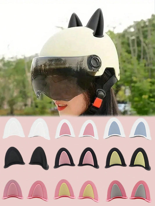 2pcs 3D Cute Cat Ear Helmet Decorations- Colorful Cartoon Animal Accessories Suitable For Motorcycle, Electric Bicycle, Moped, Bicycle Helmets, Fun & Fashionable Headwear