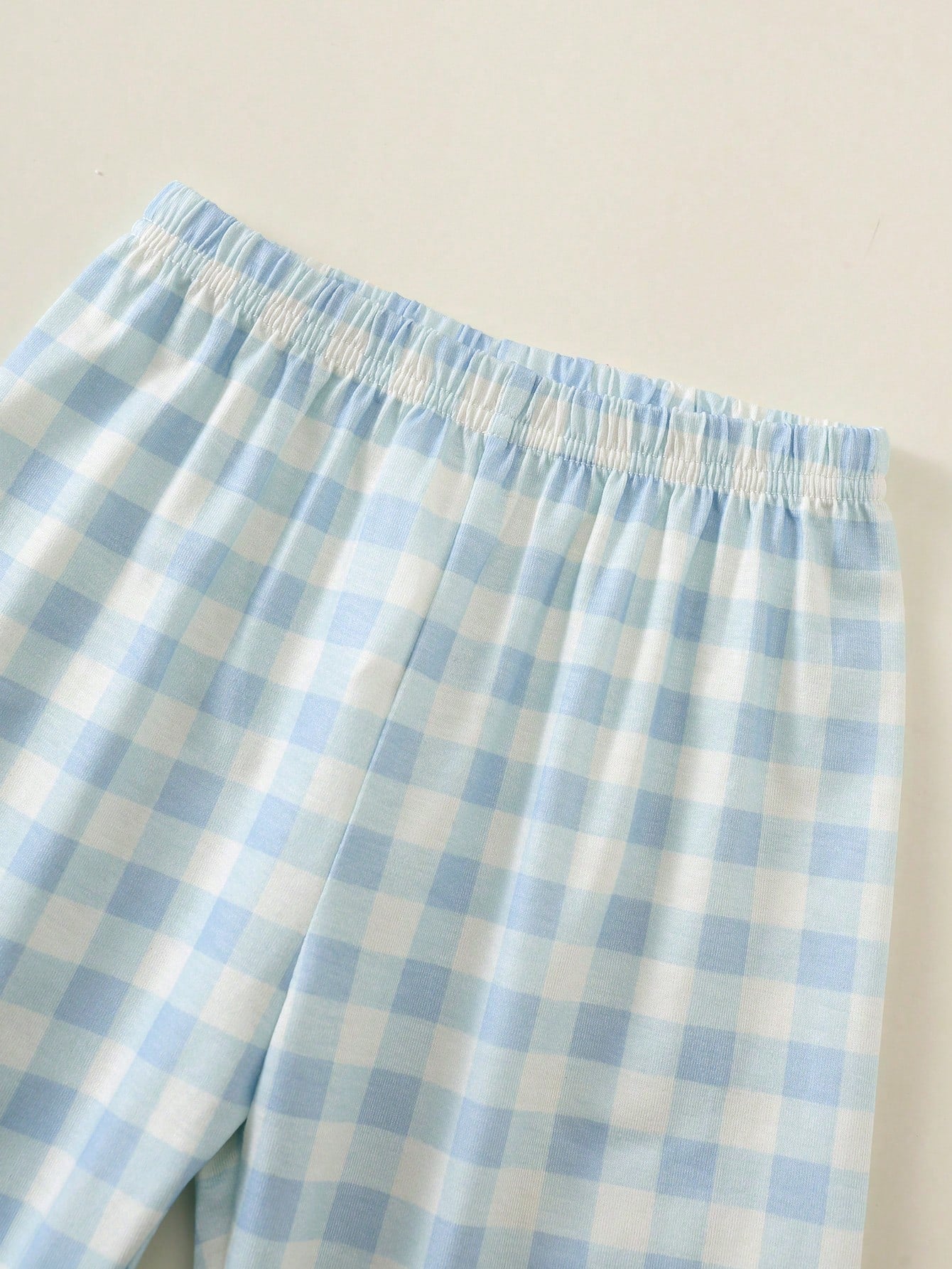 2pcs Baby Boy Baby Girl Blue And White Cute Plaid Pattern Short Sleeve Collar Open Front Top Elastic Waist Long Pants Two Pieces Set Plaid Pajama Set Loungewear Suitable For Spring And Summer