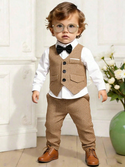 2pcs Baby Boy White Summer Elegant Formal Wedding Guest Outfit,Casual Vest With Buttons And Pants Set,Infant Boy Clothing For Birthday Party,Wedding