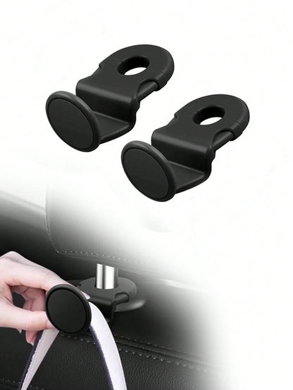 2pcs Black ABS Car Seat Back Hooks, Vehicle Interior Accessories, Car Seat Storage Hanger