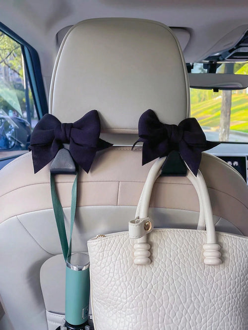 2pcs Black Bowknot Car Hooks, Creative Car Interior Accessories, Car Seat Back Hooks, Multifunctional Storage Hanger