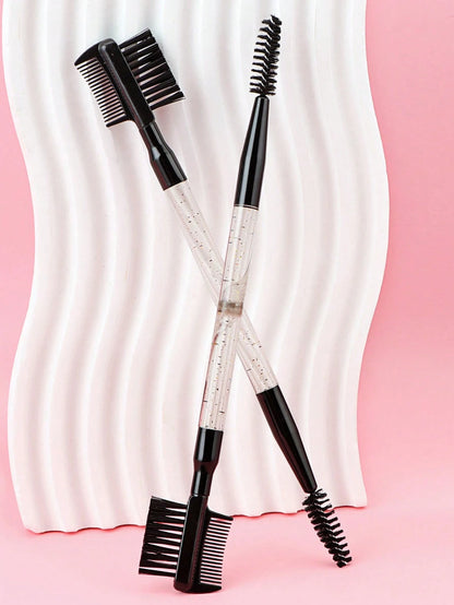2pcs Black Transparent Handle Double-Ended Eyebrow Comb & Eyelash Brush, Multi-Purpose Makeup Brush,Eyebrow Brush,Eyeshadow Brush,Spoolie,Spoolie Brush,Giveaways