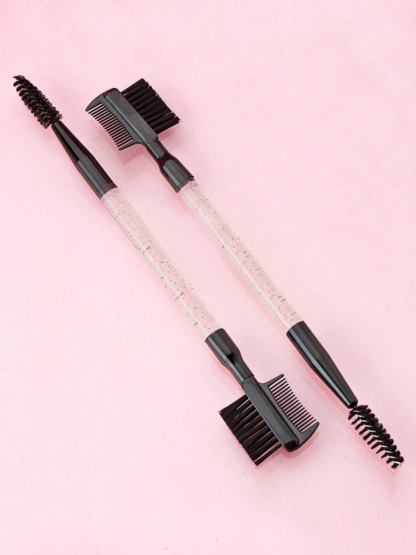 2pcs Black Transparent Handle Double-Ended Eyebrow Comb & Eyelash Brush, Multi-Purpose Makeup Brush,Eyebrow Brush,Eyeshadow Brush,Spoolie,Spoolie Brush,Giveaways
