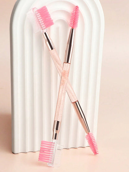2pcs Black Transparent Handle Double-Ended Eyebrow Comb & Eyelash Brush, Multi-Purpose Makeup Brush,Eyebrow Brush,Eyeshadow Brush,Spoolie,Spoolie Brush,Giveaways