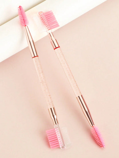 2pcs Black Transparent Handle Double-Ended Eyebrow Comb & Eyelash Brush, Multi-Purpose Makeup Brush,Eyebrow Brush,Eyeshadow Brush,Spoolie,Spoolie Brush,Giveaways